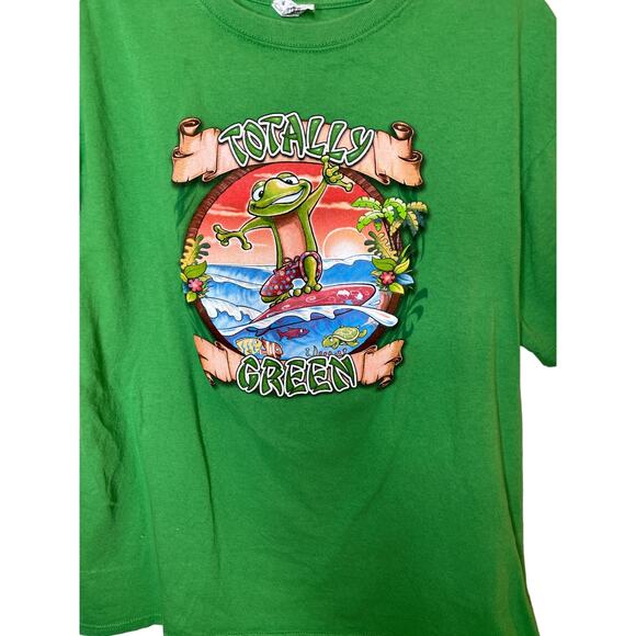 Anvil Pre-Shrunk Large Green Graphic Surfer Frog Cash Elementary T-Shirt - Picture 3 of 8